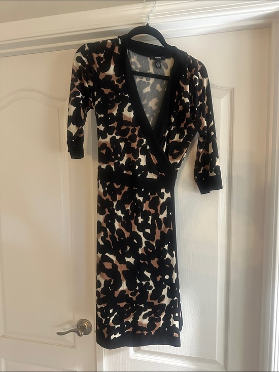 Alfani Dresses & Skirts - Alfani Animal Print Midi Wrap Dress in Black, Brown & Cream size medium